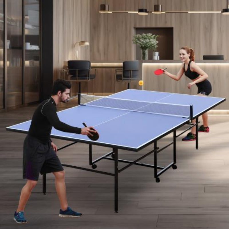 9-foot Medium-sized Foldable And Portable Indoor Table Tennis Table Set, Including Net, 2 Pairs Of Table Tennis Rackets, And 3 Balls