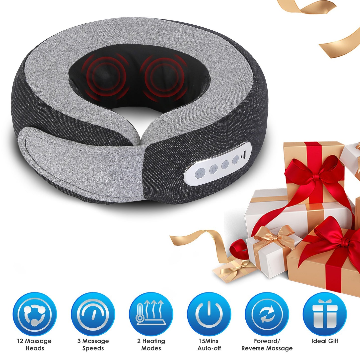 2-in-1 Neck Massager Pillow with Heat | Electric Memory Foam Travel Pillow Shiatsu