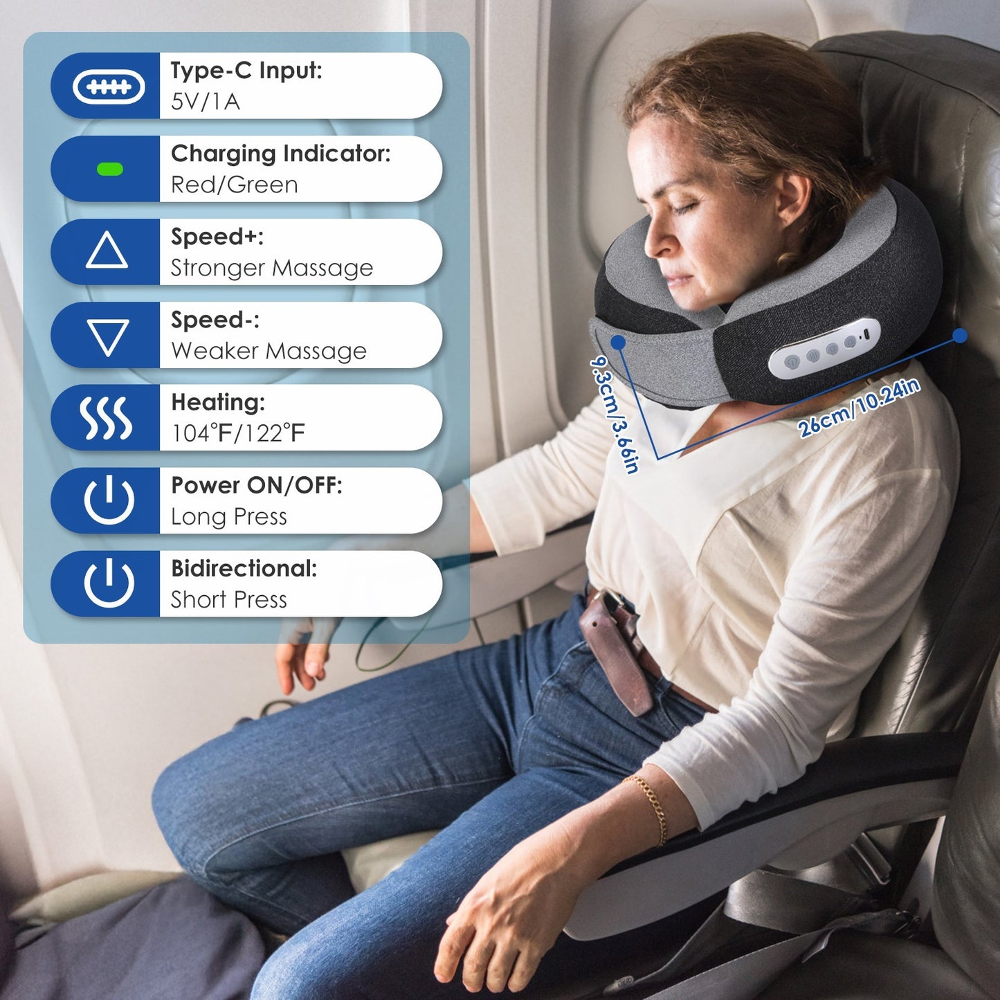 2-in-1 Neck Massager Pillow with Heat | Electric Memory Foam Travel Pillow Shiatsu