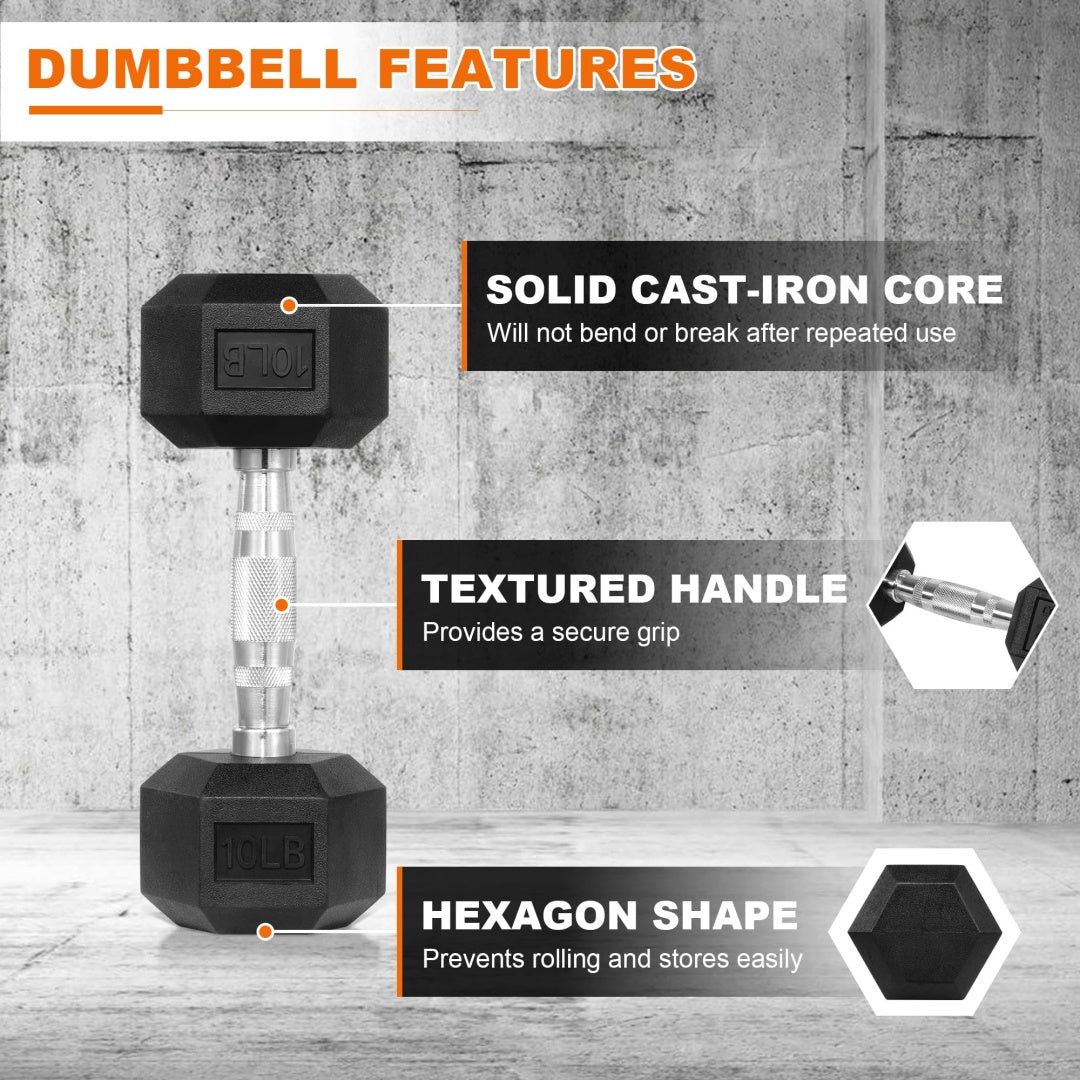 Hexagonal Dumbbells, Rubber Coated For Exercise And Fitness, Multiple Sizes--Only Supports Self Pickup