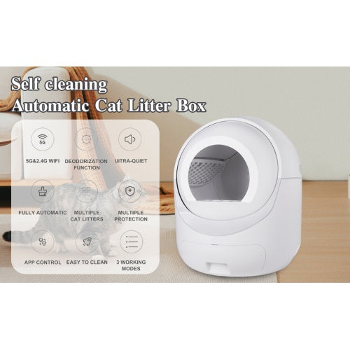 Smart Automatic Cat Litter Box,Automatic Scooping And Odor Removal, App Control, Support 5G 2.4G WiFi For Multiple Cats, Double Odor Removal