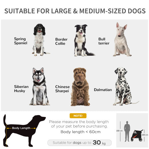 PawHut 1-Click Foldable Doggy Stroller For Medium Large Dogs, Pet Stroller With Storage, Smooth Ride With Shock Absorption, Mesh Window, Safety Leash, Big Dog Walking Stroller, Black