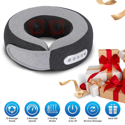 2-in-1 Neck Massager Pillow with Heat | Electric Memory Foam Travel Pillow Shiatsu