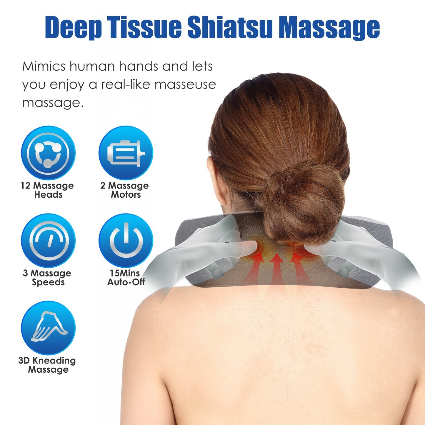2-in-1 Neck Massager Pillow with Heat | Electric Memory Foam Travel Pillow Shiatsu
