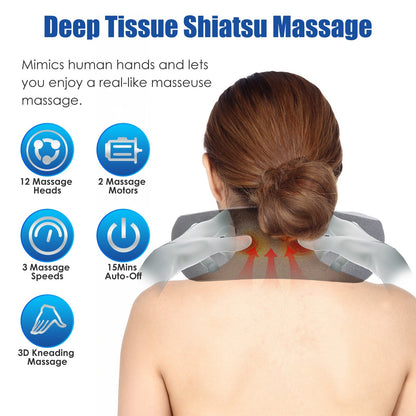 2-in-1 Neck Massager Pillow with Heat | Electric Memory Foam Travel Pillow Shiatsu