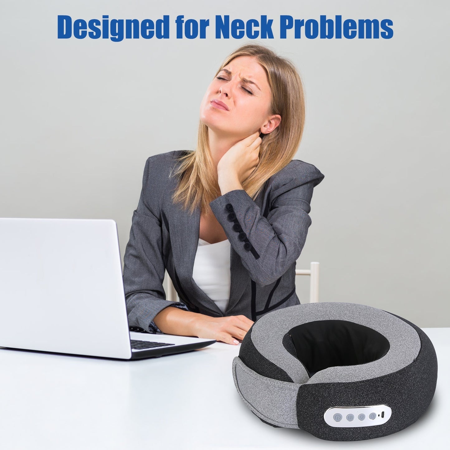 2-in-1 Neck Massager Pillow with Heat | Electric Memory Foam Travel Pillow Shiatsu