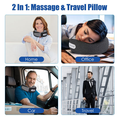 2-in-1 Neck Massager Pillow with Heat | Electric Memory Foam Travel Pillow Shiatsu