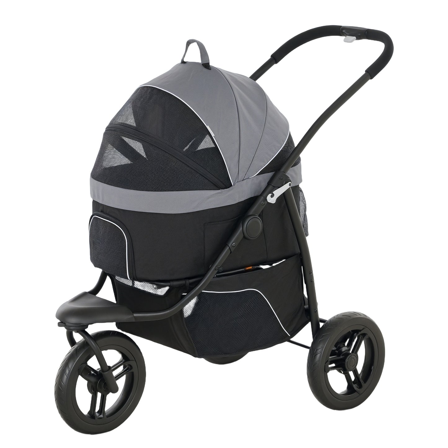 3-in-1 Pet Jogging Stroller – Detachable Carrier & Storage Basket for Small Dogs & Cats, Gray