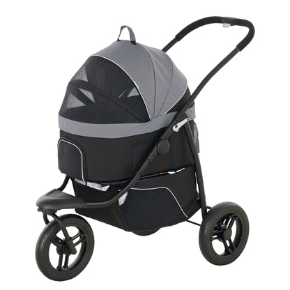 3-in-1 Pet Jogging Stroller – Detachable Carrier & Storage Basket for Small Dogs & Cats, Gray