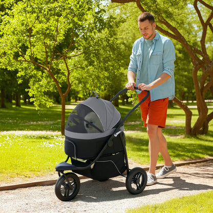 3-in-1 Pet Jogging Stroller – Detachable Carrier & Storage Basket for Small Dogs & Cats, Gray