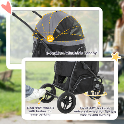 3-in-1 Pet Jogging Stroller – Detachable Carrier & Storage Basket for Small Dogs & Cats, Gray