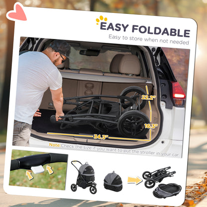 3-in-1 Pet Jogging Stroller – Detachable Carrier & Storage Basket for Small Dogs & Cats, Gray