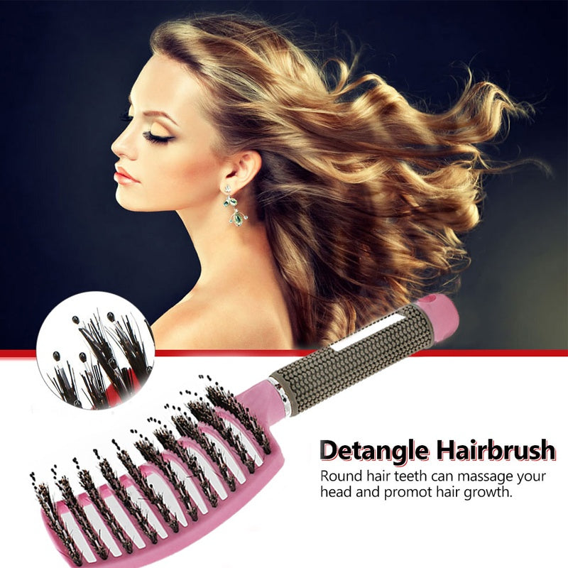Hairbrush for Women – Anti-Klit Detangler with Nylon Bristles & Scalp Massage Comb