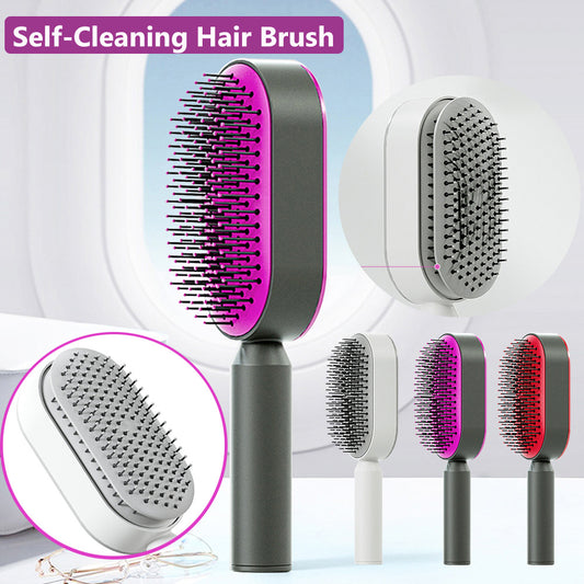 Self-Cleaning Hair Brush for Women – One-Click Cleaning, Scalp Massage & Anti-Static Detangling Comb for All Hair Types