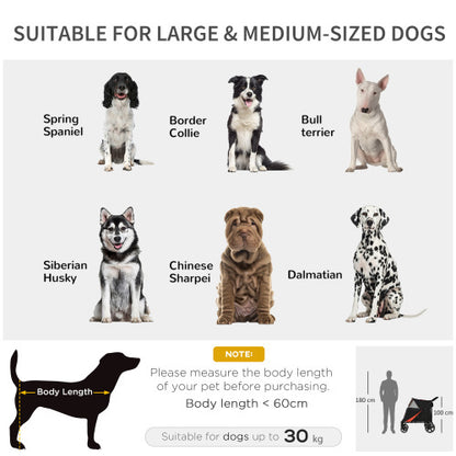 PawHut 1-Click Foldable Doggy Stroller For Medium Large Dogs, Pet Stroller With Storage, Smooth Ride With Shock Absorption, Mesh Window, Safety Leash, Big Dog Walking Stroller, Black